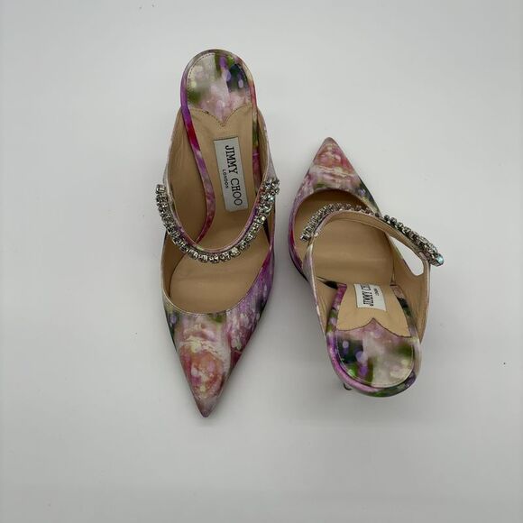 Jimmy Choo Satin Floral Bing Crystal Heels - Picture 7 of 7